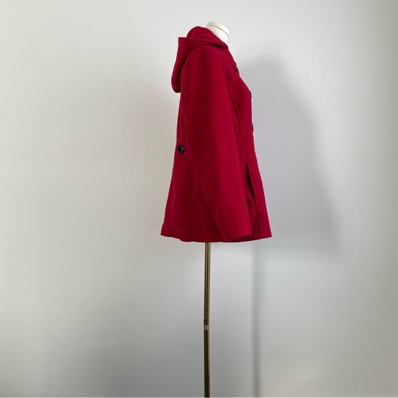 Style & Co Red Double Breasted Peacoat with Removable Hood - Picture 11 of 14